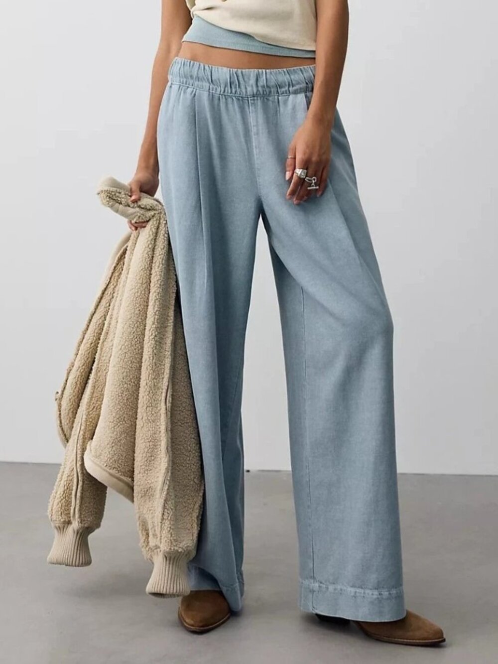Free People Women's Tidal Moon Low-Rise Pull-On Trouser Pants Wide-Leg S 290416